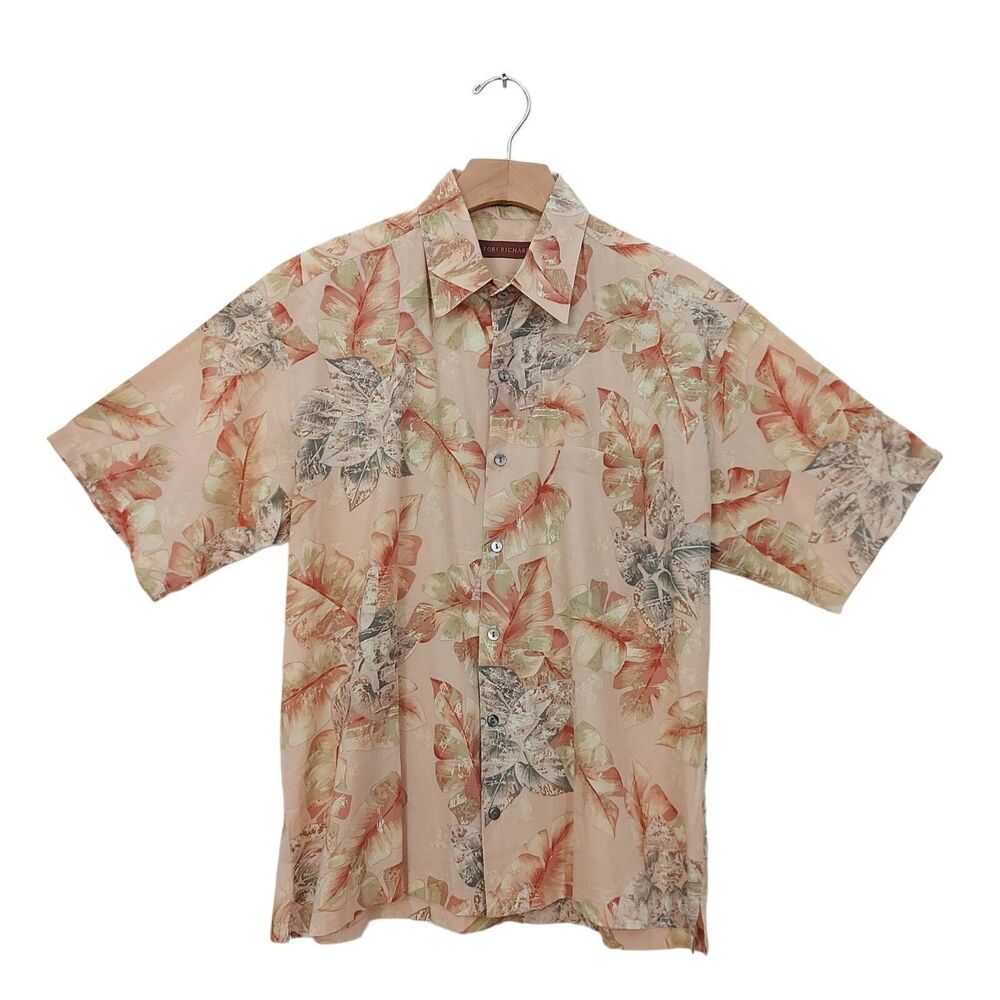 Tori Richard Mens Small Beige Hawaiian Shirt Short Sleeve Cotton Beach Travel